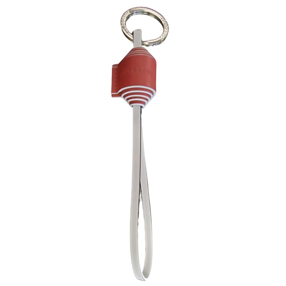 NEW LONGCHAMP ribbon key ring in mahogany/white